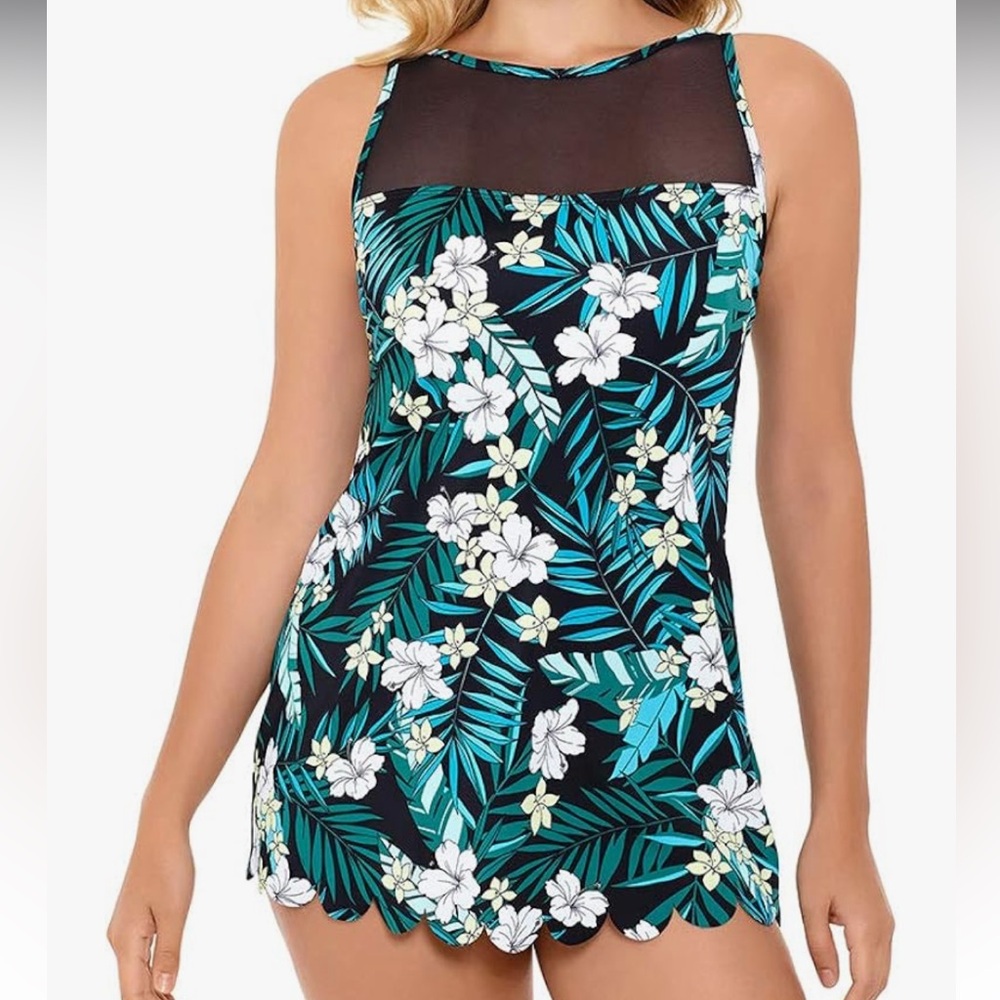 Swim Solutions Black and Teal Floral One Piece